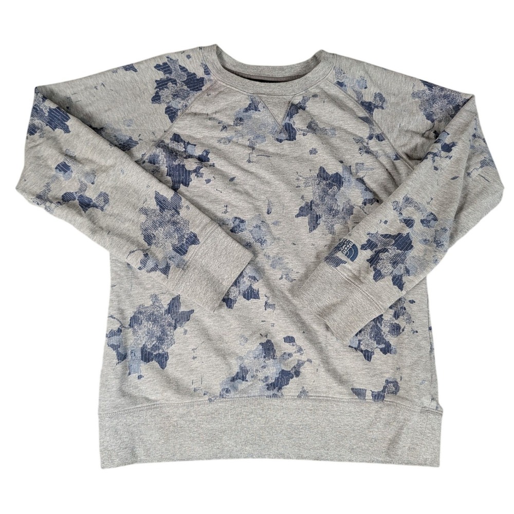 The North Face Womens Gray Blue Floral Raglan Crewneck Sweatshirt S/P